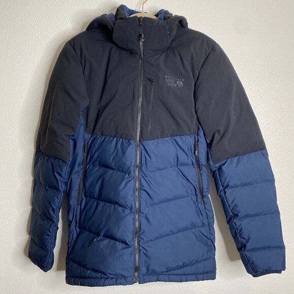 MOUNTAIN HARDWEAR Men’s Thermist Hooded Winter Ski‎ Jacket Coat Navy/Black S - Picture 1 of 5